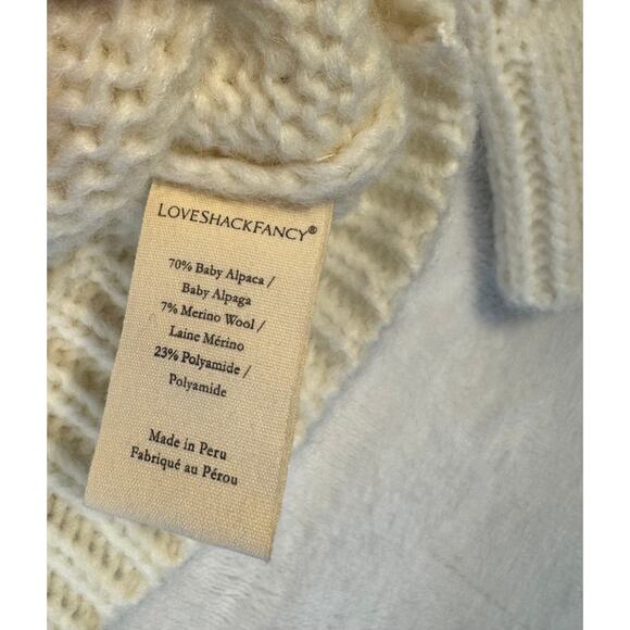 LoveShackFancy Ivory Cream Alpaca Sweater Small Knit Pullover Puff Sleeve - Picture 9 of 11